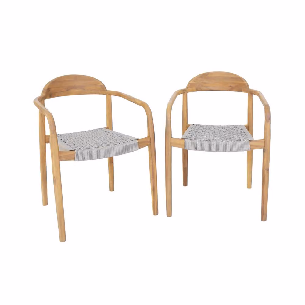 sweeek Set of 2 Modern Acacia Wood Armchairs with Beige Resin Seats – 2