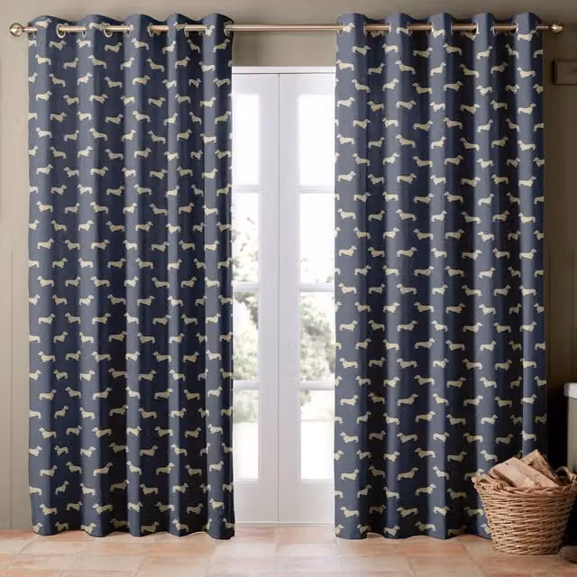 Emily Bond Peggy Made to Measure Blackout Cotton Fabric Panel Curtain in Indigo Blue with Eyelets