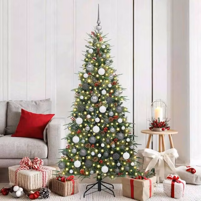 Berkfield Home Artificial Hinged Christmas Tree in Green, Height: 180 cm