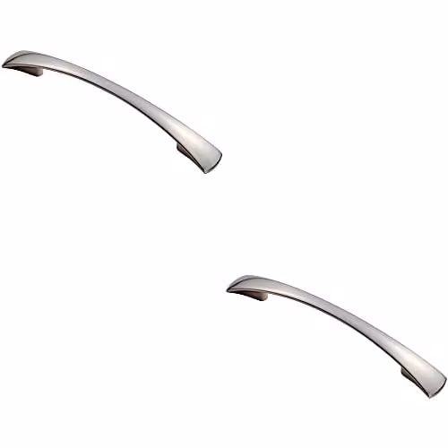 Loops 2 Pack Tapered Curved Bow Pull Handles in Brushed Satin Nickel Silver, W: 172 mm, D: 16 mm, Fixing Centres: 128 mm