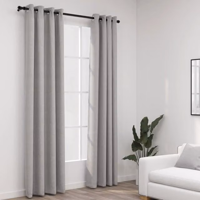 Berkfield Home Linen-Look Blackout Curtains with Eyelets, 2 Pack, Grey, W: 140 cm, H: 225 cm – 1