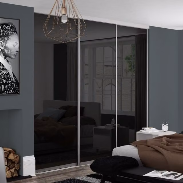 Spacepro Silver Frame 914mm Glass Contour Sliding Door Kit with Black Glossy Glass