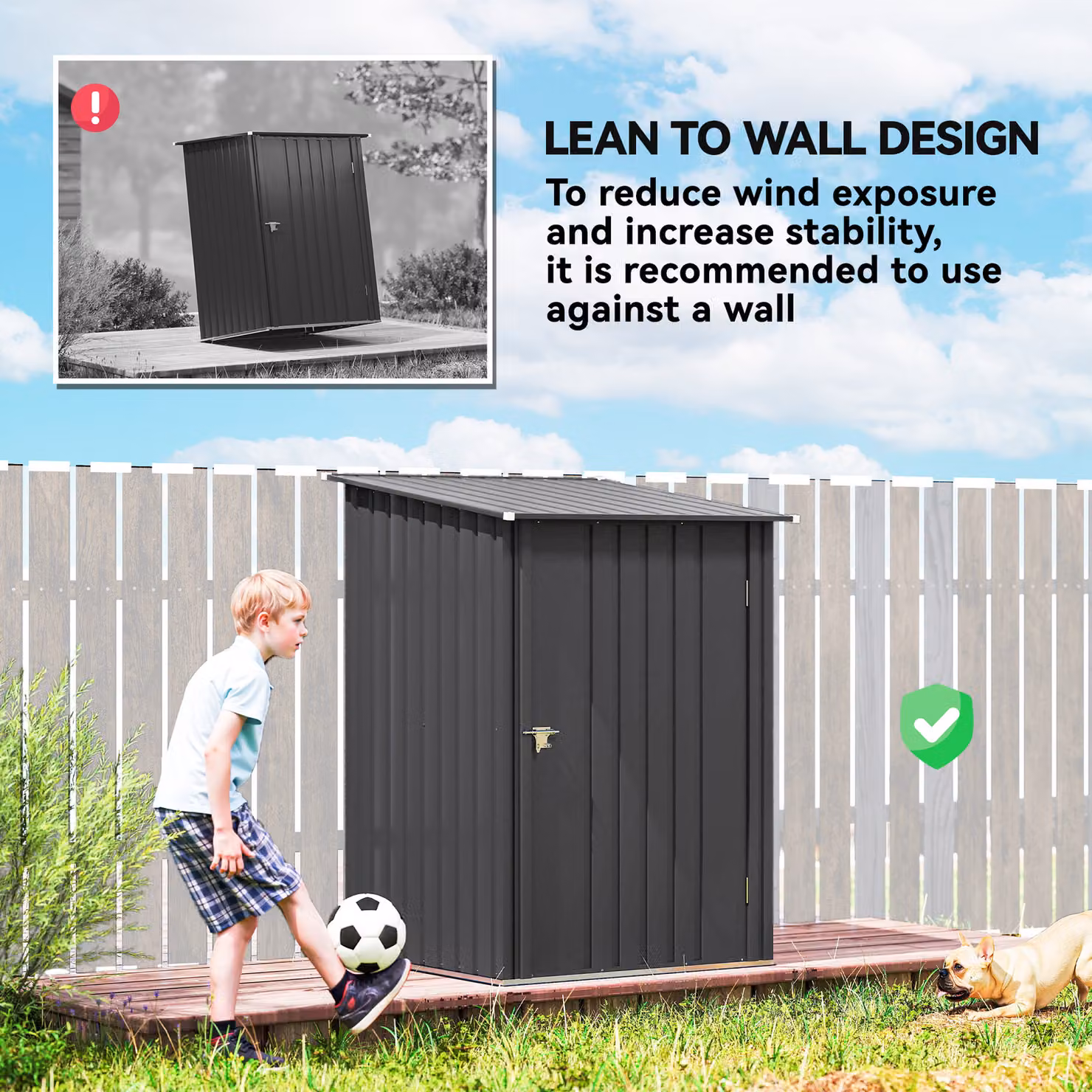 Outsunny Dark Grey Galvanised Steel Lean To Pent Garden Shed with Locking Single Door – 6