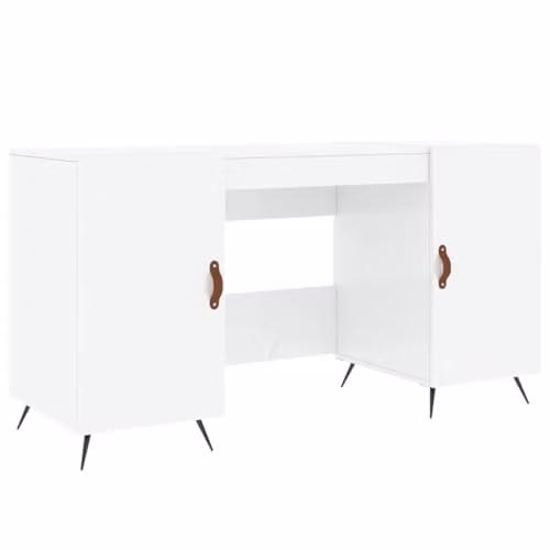 vidaXL Writing Desk in Glossy White MDF and Metal, W: 140 cm, D: 40.6 cm, H: 75 cm – 1