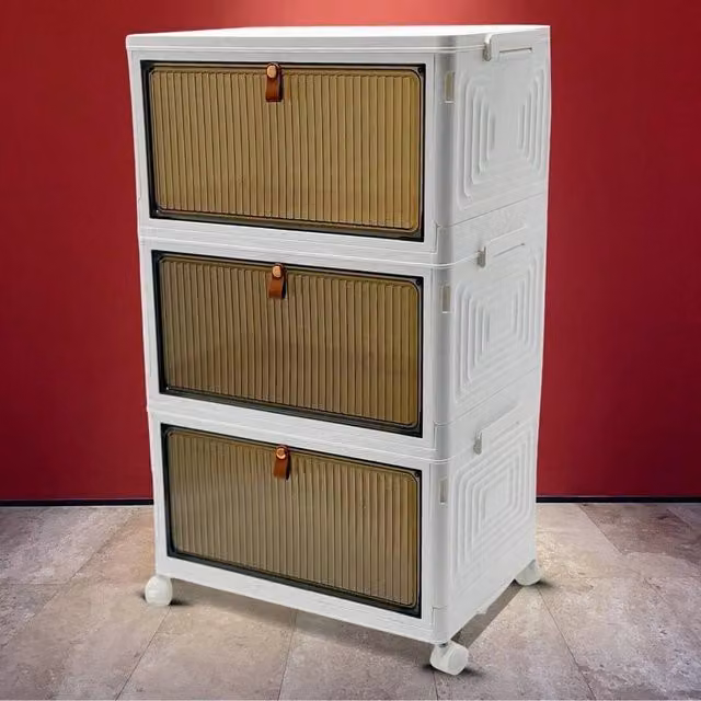 Kelvenix 3 Tier Plastic Folding Wardrobe Storage Box in White