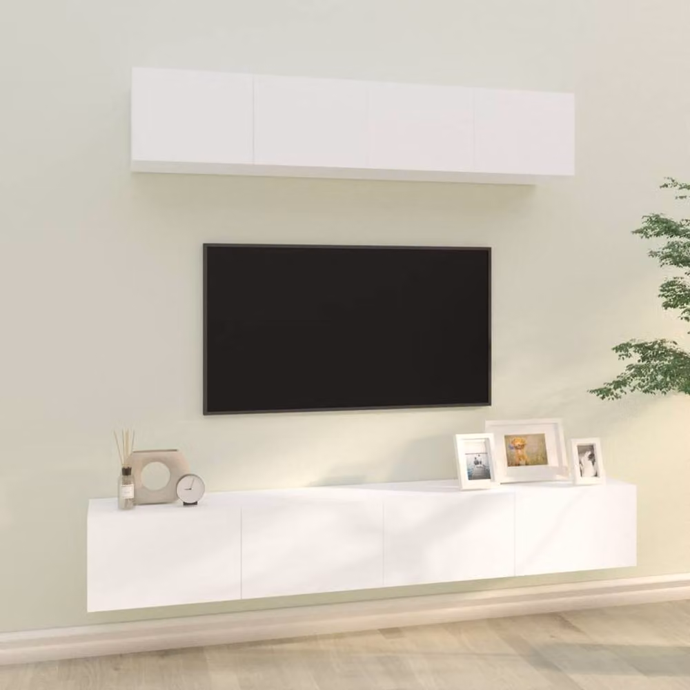 Berkfield Home 4 Piece Classic White Matt MDF Wall Mounted TV Cabinet Set for your Living Room – 2