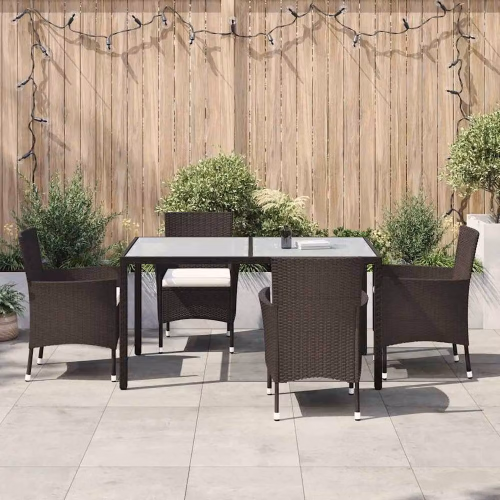 Berkfield Home Beautiful 5 Piece Brown Poly Rattan Garden Dining Set with Cushions – 1
