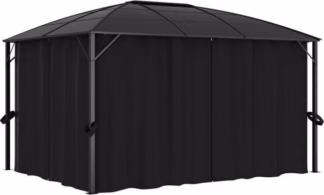 Berkfield Home Gazebo with Curtains in Anthracite Black, W/D/H: 400 x 300 x 265 cm
