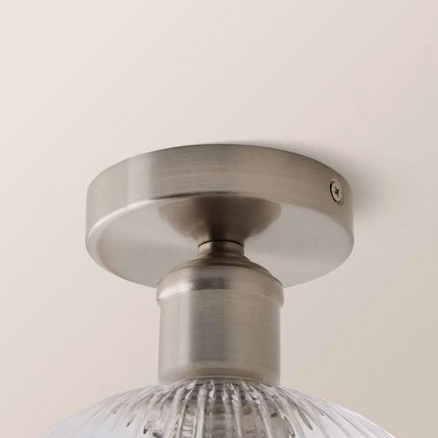 ValueLights Maddison Clear Ribbed Glass Globe Flush Ceiling Light in Chrome
