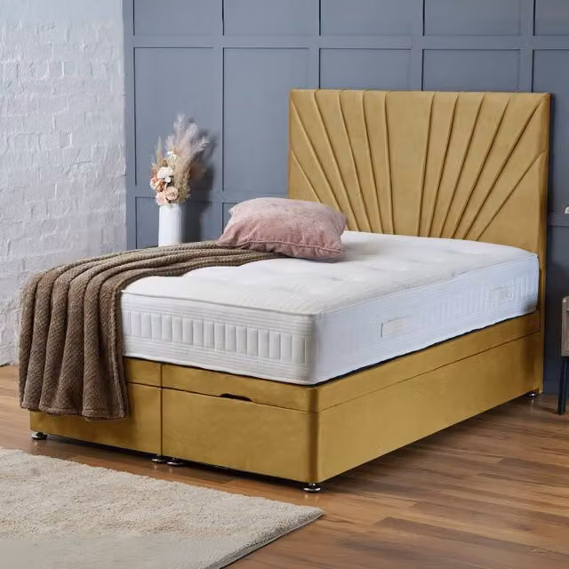 BSSPOKE Maria Ottoman Divan Bed with Headboard in Yellow Plush Velvet, W/D/H: 90 x 190 cm