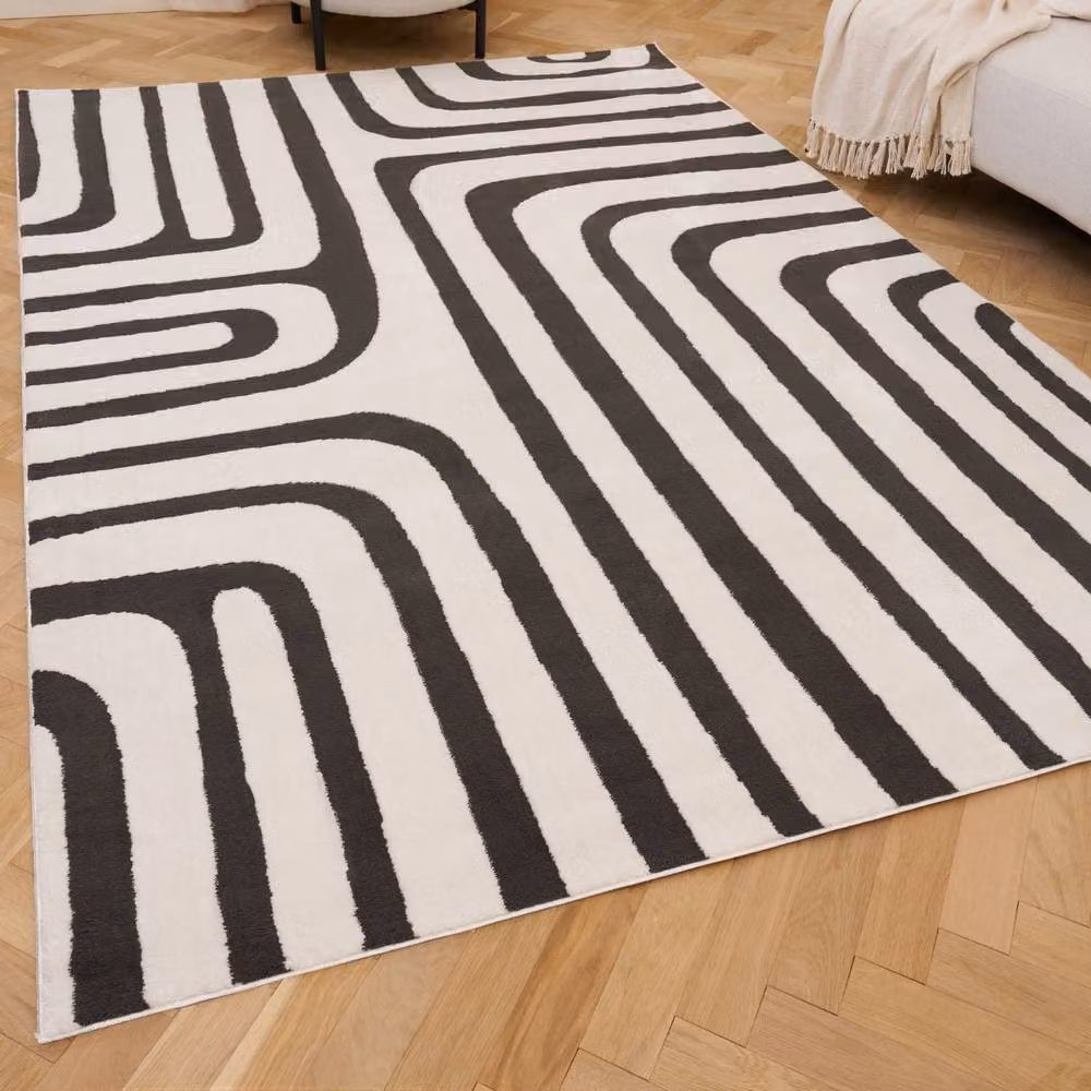 THE RUGS Loft Curved Line Soft Pile Area Rug, Dark Grey, W: 80 cm, L: 150 cm – 2