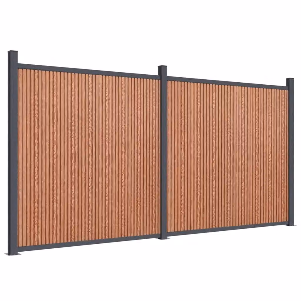 Berkfield Home Brown WPC and Aluminium Opaque Fence Panel, W: 353 cm, H: 186 cm – 1