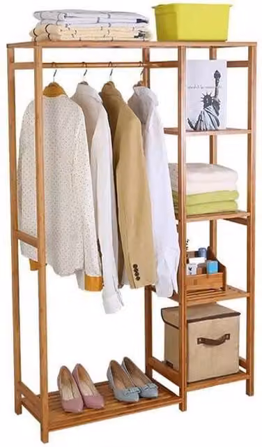 NESTLUNE Heavy Duty Minimalist Wood Clothes Rail in Brown – 1