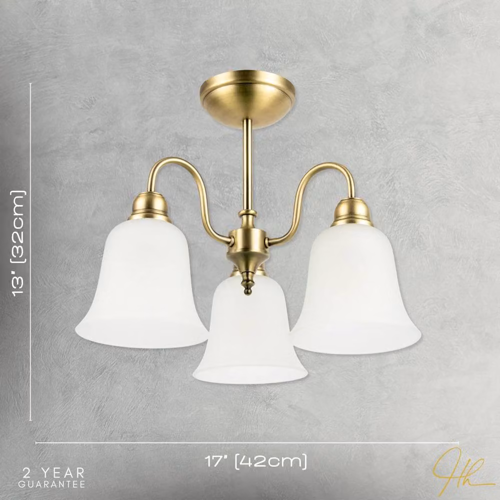 Happy Homewares Classic Ornate Ceiling Light Fitting with Gold and White Glass Downlight Shades – 3