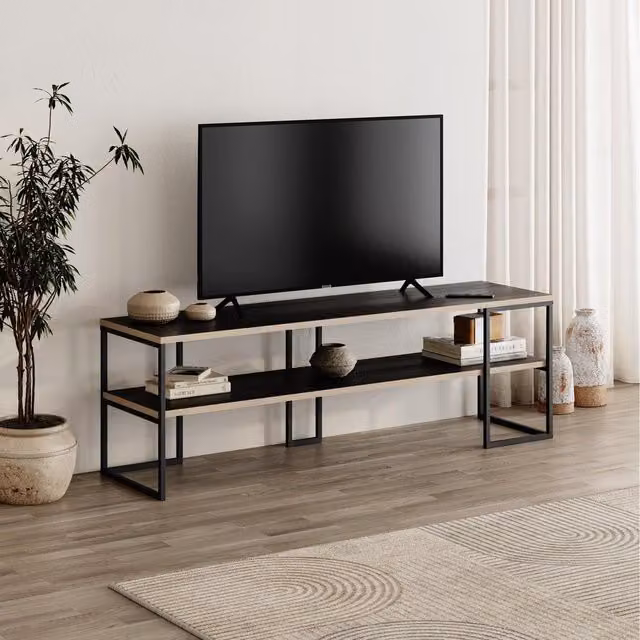 HOCUS PICUS Modern TV Unit in Black Wood and Metal for Living Rooms or Home Offices