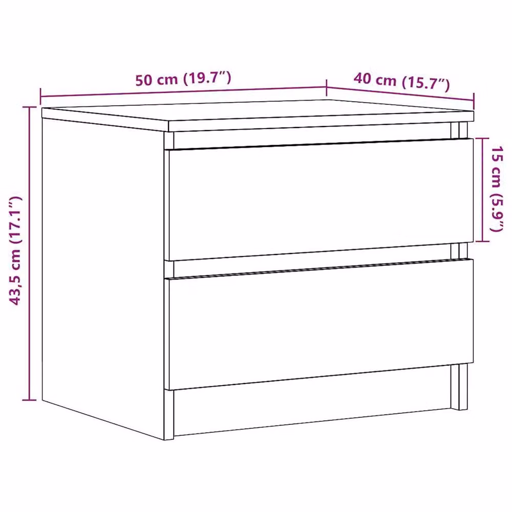 Berkfield Home Bedside Cabinet in Old Wood Brown, W/D/H: 50 x 40 x 43.5 cm – 6