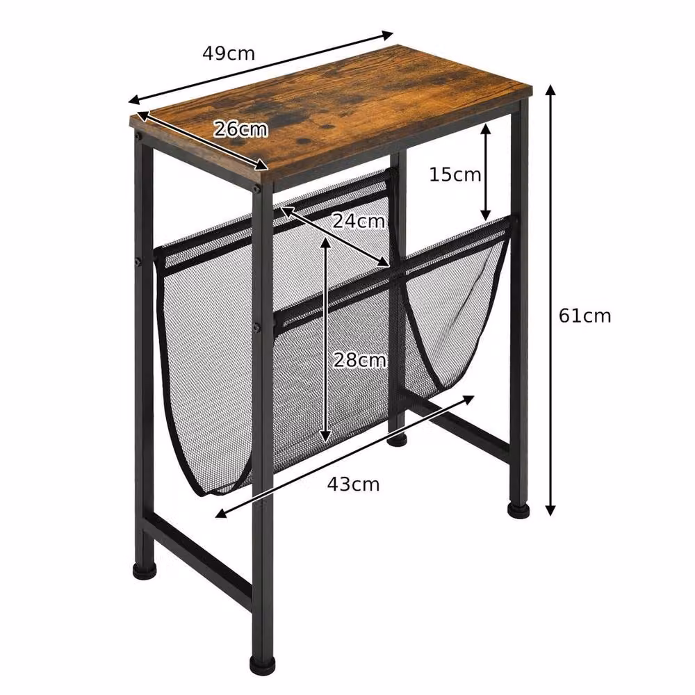 VOGREX Industrial Side Table and Laptop Desk with Magazine Holder in Brown, W: 49.0 cm, D: 30.0 cm, H: 61.0 cm – 2