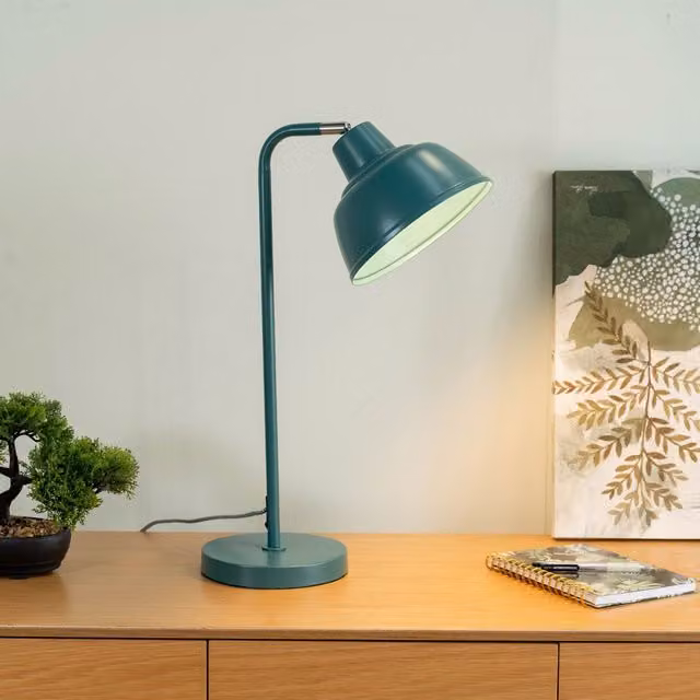 ValueLights Teal Metal Dome Desk Lamp with Industrial Style for Bedroom or Office