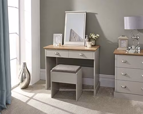 GFW Kendal Dressing Table and Stool Set in Grey and Oak – 2