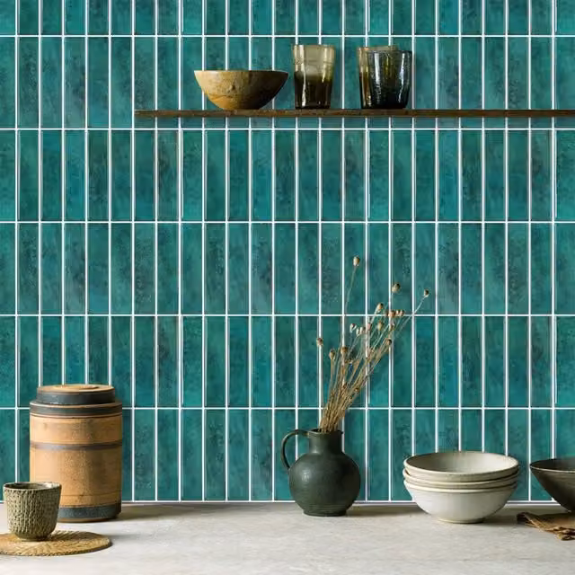 Livingandhome Green Adhesive Peel and Stick Rectangular Backsplash Tiles with 3D Effect