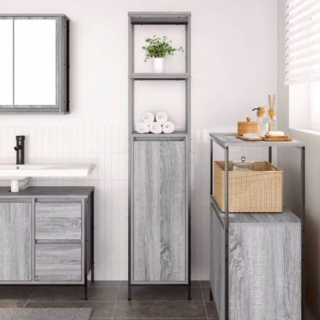 Berkfield Home Grey Sonoma Bathroom Cabinet with Internal Shelves and Hinged Doors, W/D/H: 36 x 35 x 165 cm – 1