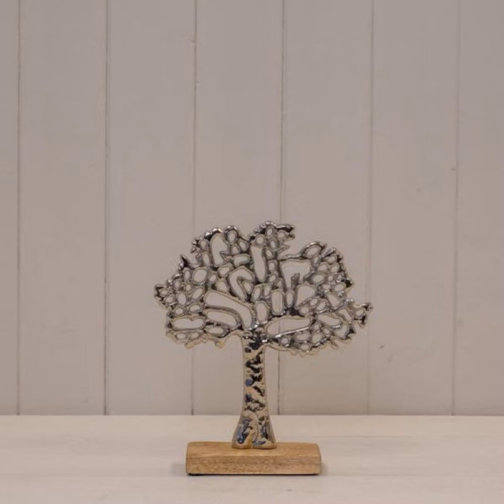 Four Candle Silver Tree of Life Ornament with Wooden Base, Height: 22 cm – 3