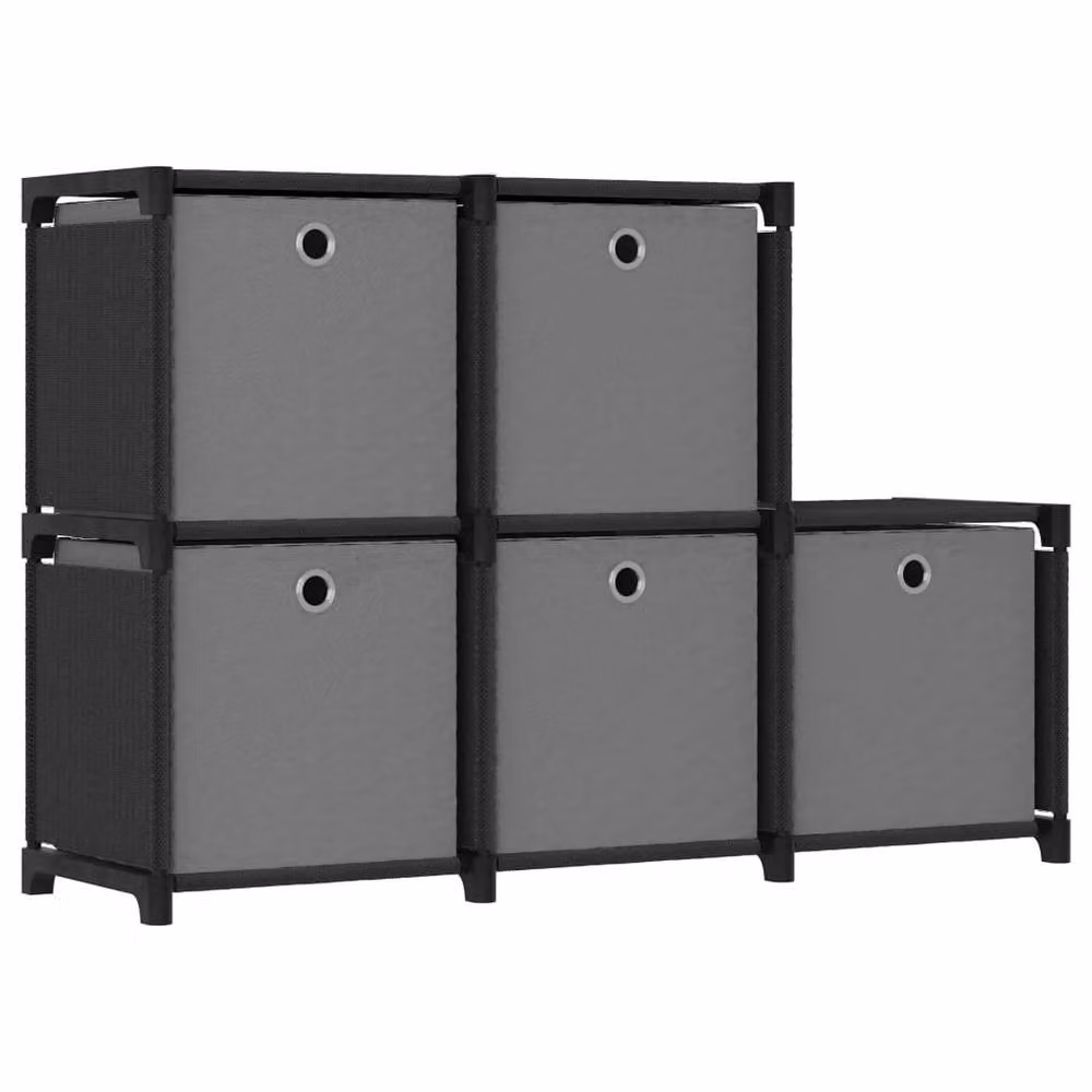 Berkfield Home Modern 5-Cube Display Shelf with Boxes in Black and Grey, W/D/H: 103 x 30 x 72.5 cm – 2