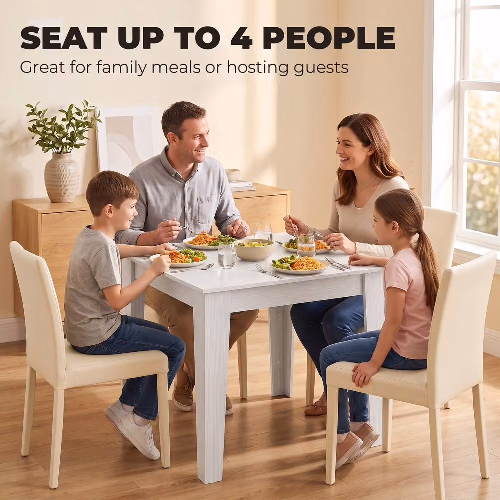 HOMCOM Modern Square White Dining Table for 4, W/D/H: 80 x 80 x 75 cm – 3