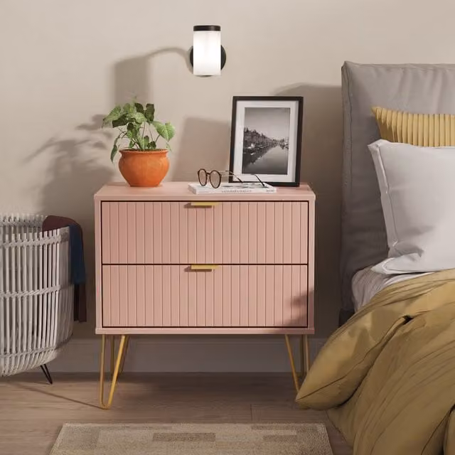 Ready Assembled 2 U Bexley 2 Drawer Side Table in Dusty Pink and Gold – 1
