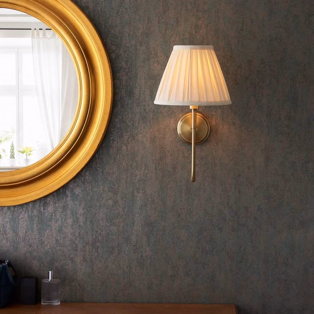 Netlighting Rouen & Carla Wall Lamp with Antique Brass Plate and Beige Fabric Shade – 3