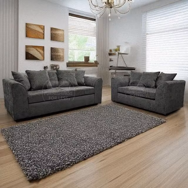 Furnishings For Less UK Monaco Chenille Fabric 3 and 2 Seater Sofa Set in Grey