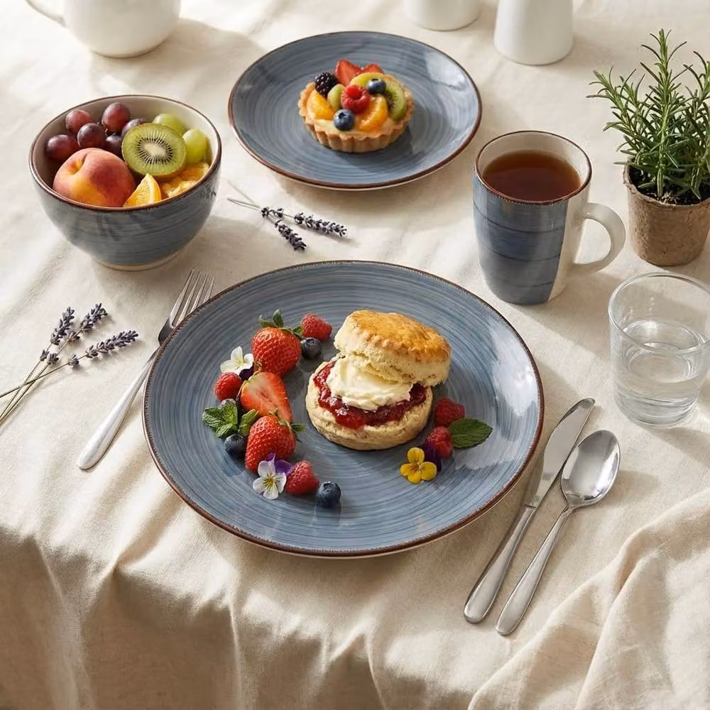 Alivio 16-Piece Porcelain Dinner Set in Grey and Blue Glaze for 4 People – 6