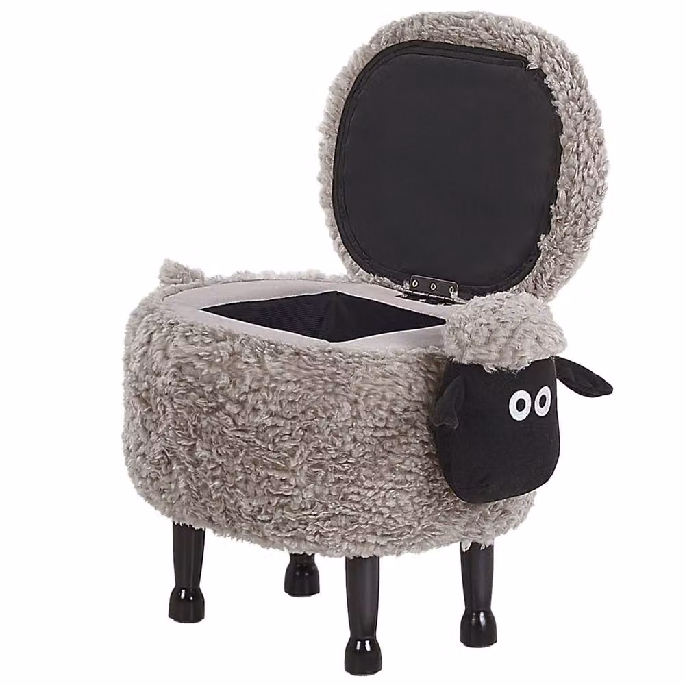 Wyld and Coco Pasture Pals Grey Faux Fur Animal Stool with Hidden Storage for Children – 3
