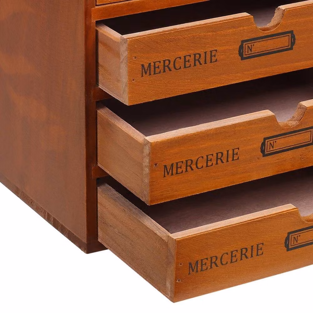 SPETLEK Large Vintage Brown Wooden 4 Drawer Desktop Office Storage Unit – 4