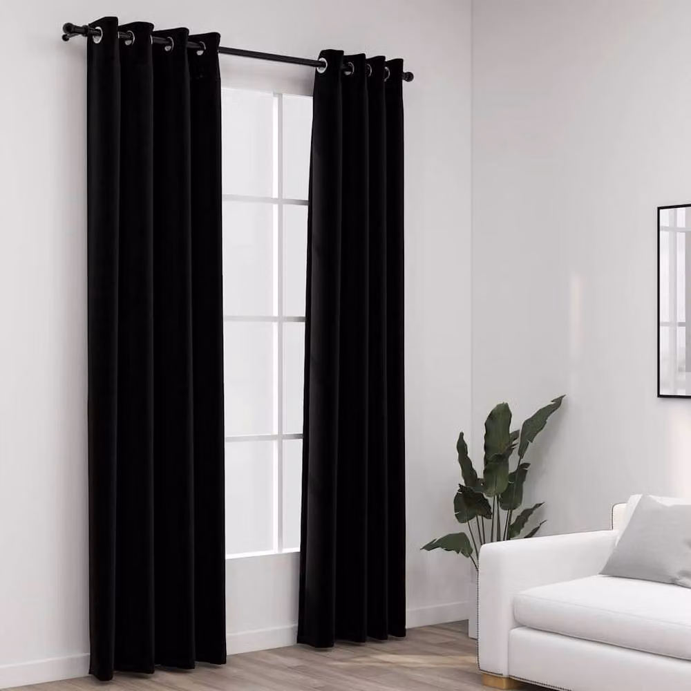 Berkfield Linen-Look Blackout Curtains with Eyelets, 2 Pack, Black, W: 140 cm, H: 245 cm – 2