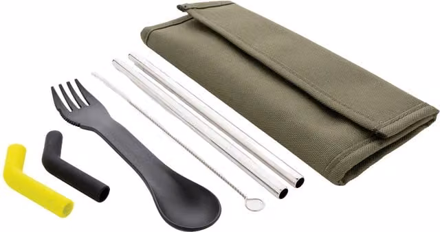 XD Design Tierra Green Cutlery Set with Case, Stainless Steel and Plastic, Dishwasher Safe