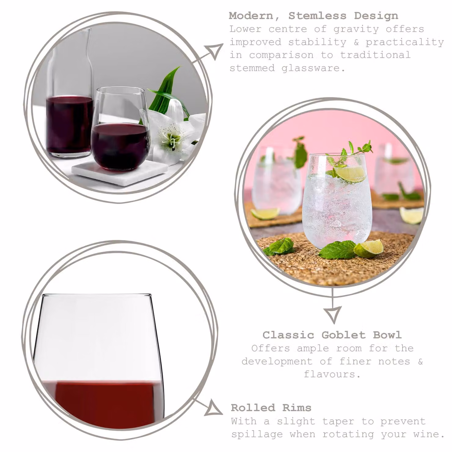 LAV Gaia Extra Large Stemless Wine Glasses, 590ml, Transparent, Pack of 6 – 2