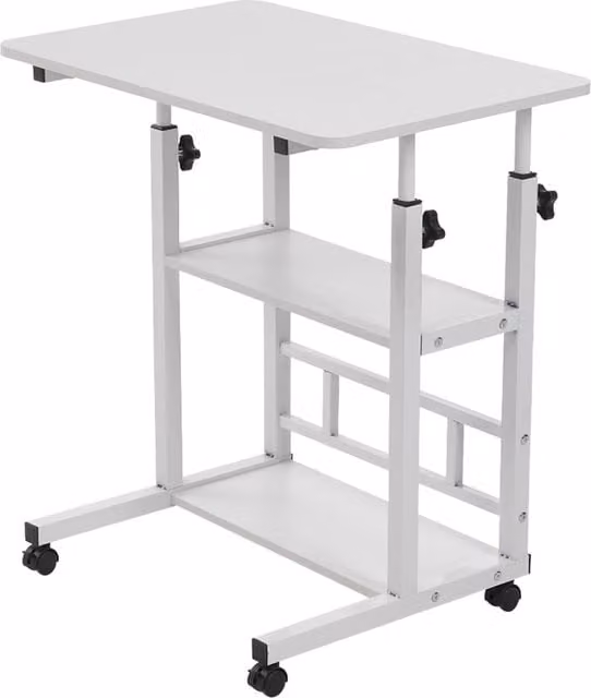 Livingandhome Height Adjustable Mobile Overbed Table with Manual Crank in White