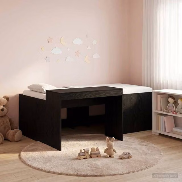 Berkfield Home Kids High Bed Frame with Desk in Black, W/D/H: 90 x 200 cm – 1