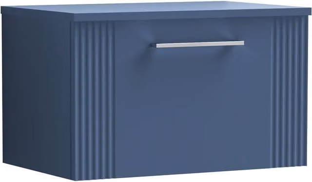 Balterley Modern 1 Drawer Wall Hung Vanity Unit with Colour Match Laminate Worktop, Blue, Width: 60 cm