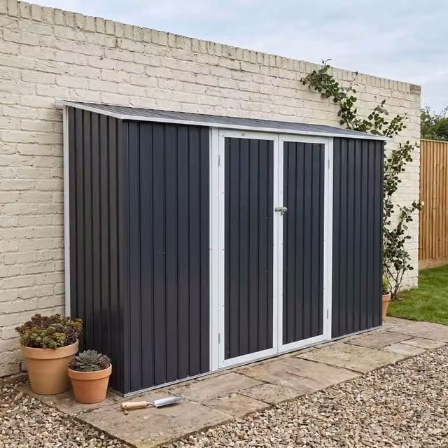 Sweekeet Dark Grey Galvanised Steel Lean-to Garden Shed with Anchoring Kit