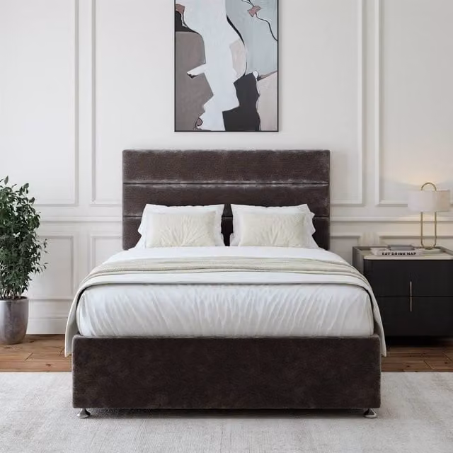 Bedmaster Charcoal Chenille 4 Drawer Divan Base and Square Headboard, W/D/H: 140 x 200 cm