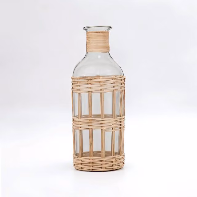 Interiors by Premier Jada Small Striped Tabletop Vase in White, Black and Transparent Glass with Cane Details
