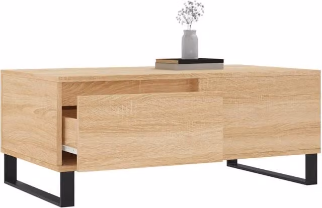 Berkfield Home Modern Rectangular Coffee Table in Sonoma Oak and Beige, W: 90 cm, D: 50 cm, H: 36.5 cm