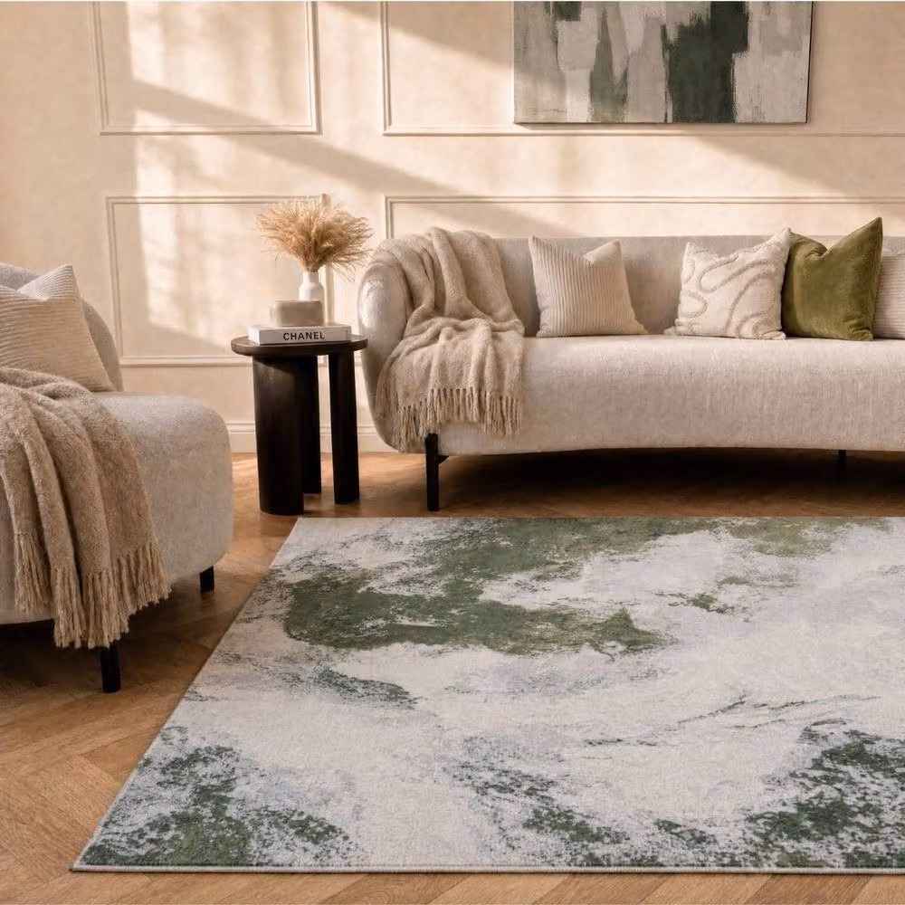THE RUGS Elaris Stain Resistant Abstract Area Rug in Green and Light Grey, W: 200 cm, D: 290 cm – 7