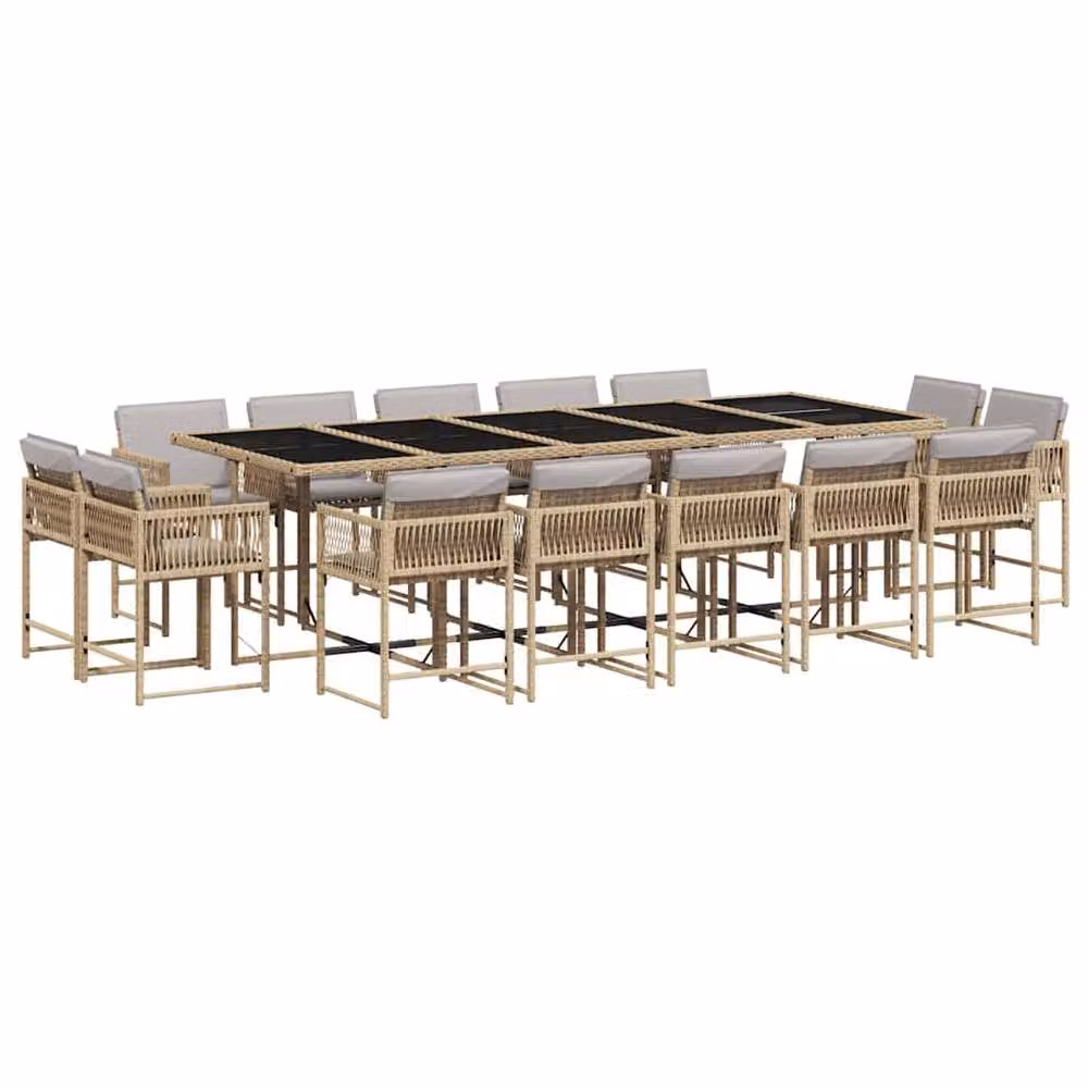 Berkfield Home 15 Piece Garden Dining Set with Beige Cushions in Mixed Poly Rattan – 2