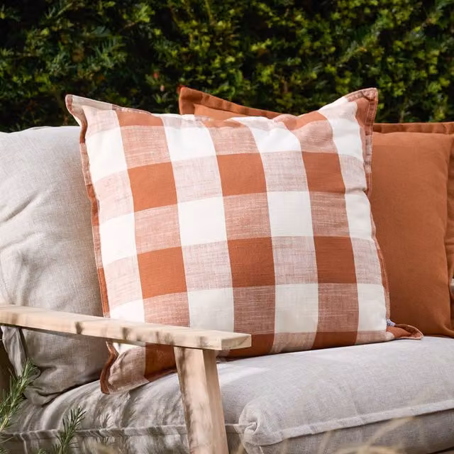 Make It A Home Chesil Check Cotton Outdoor Cushion in Brown and Orange