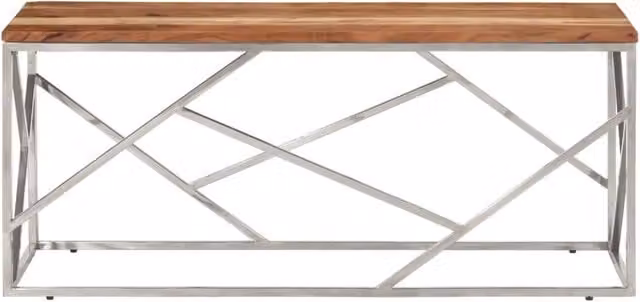 Berkfield Home Modern Rectangular Coffee Table with Silver Stainless Steel X-Frame and Live Edge Solid Acacia Wood