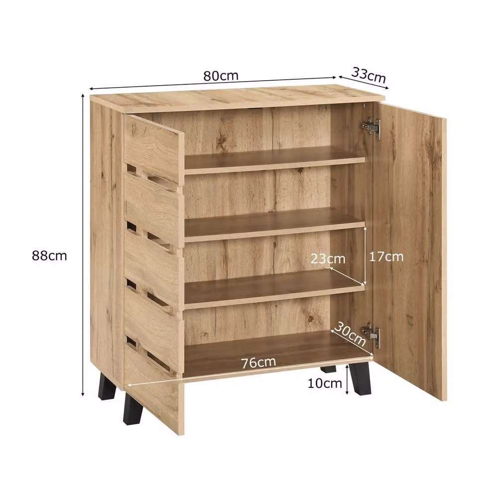 Havendro 4-Tier Shoe Storage Cabinet with 2 Soft-Close Louvered Doors in Natural Wood – 2