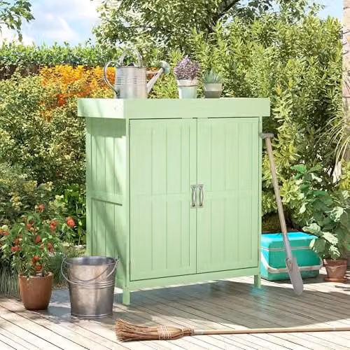 Outsunny Green Wooden Low Cabinet with Double Doors and Shelving, W/D/H: 43 x 43 x 88 cm – 5